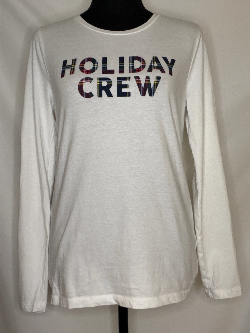 WHITE J.CREW HOLIDAY CREW GRAPHIC COTTON LONG SLEEVE TEE